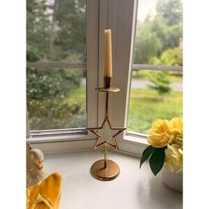 Vintage Brass Star Candlestick Holder, Mid Century Modern Taper Candle Holder, M